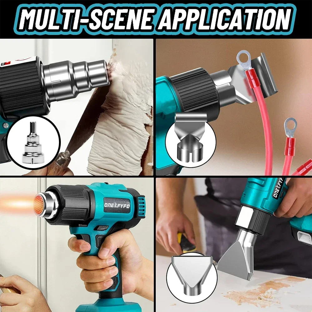 Cordless Handheld Hot Air Gun Temperatures Adjustable with 3 Nozzles Electric Heat Gun for Makita 18V Lithium Battery Power Tool