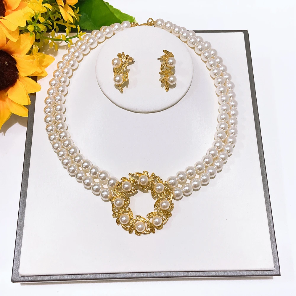 Fashionable and Elegant Pearl Jewelry Set, Simple Retro Unique Wedding Party Jewelry Set