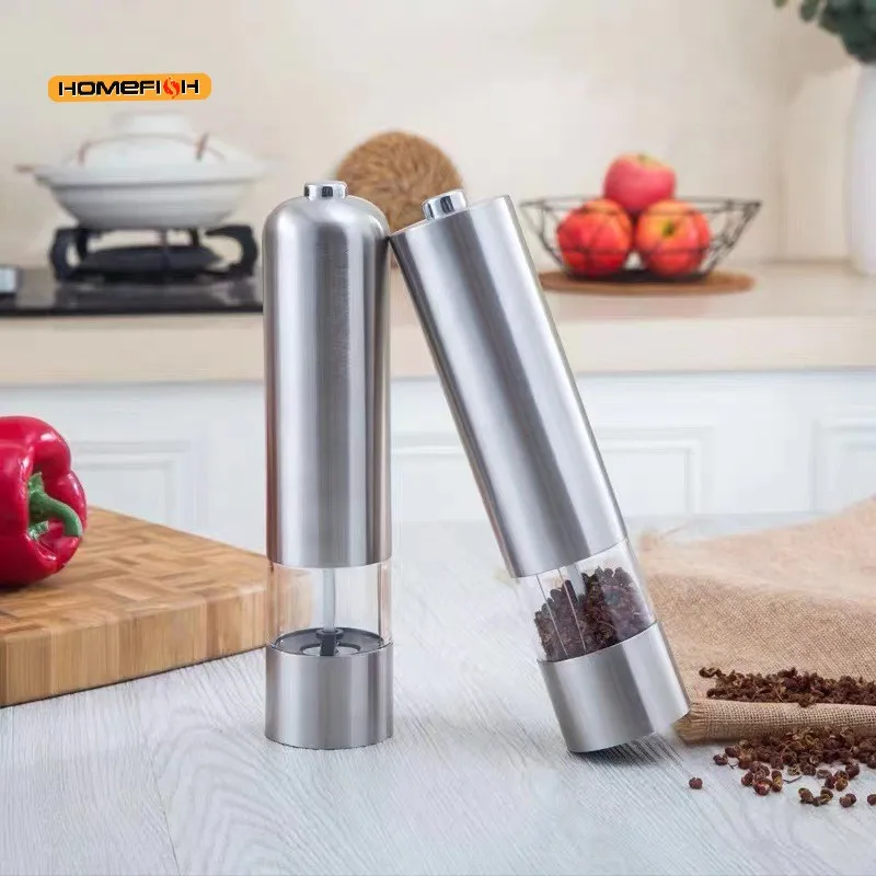 One Handed Electric Pepper Grinder Stainless Steel Automatic Spice Mill With Light