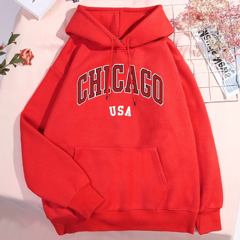 Chicago Classic City Graphic Men Women Hoodies Clothing Streetwear Pattern Loose Streetwear Street Warm Hoodies