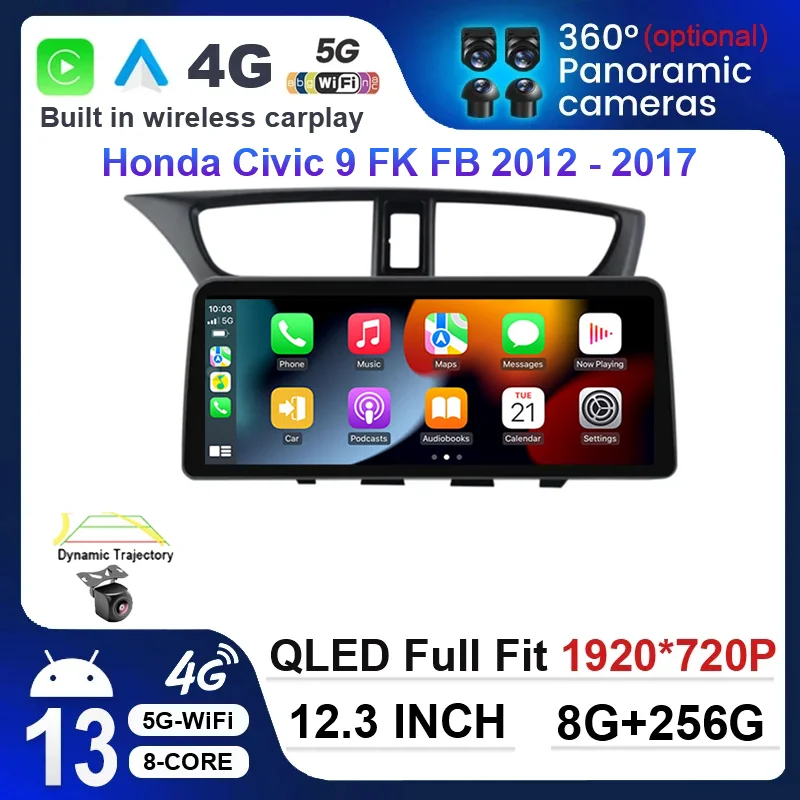 

Мультимедийная система для Honda Civic 9 FK FB 12,3-2012, 2017 дюйма, Android 13, GPS-навигация, 4G DSP видео, Wi-Fi 360