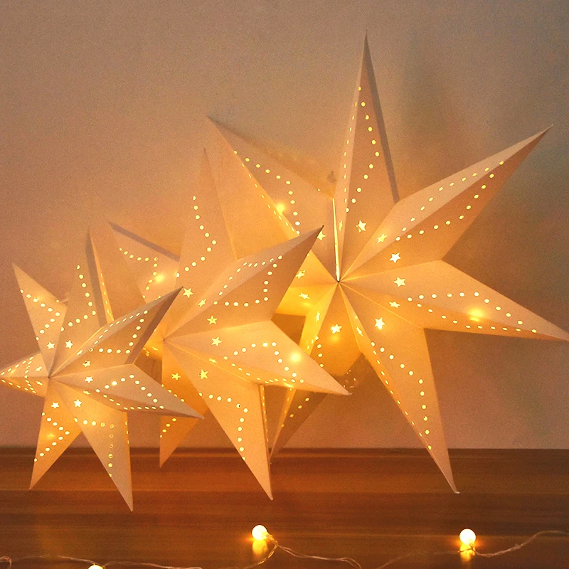 30-60cm Wedding Hollow Out Star Lights Window Grille Paper Stars Hanging Night Light For Home Eid Islam Muslim Party Decoration