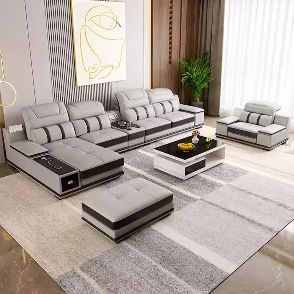 

Modern Genuine Leather Sofa Living Room By Linlamlim - Stylish Italian Couch with Bluetooth Speaker, USB & Adjustable Headrests