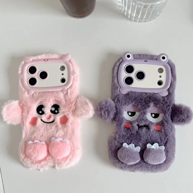 귀여운 만화 재미있는 잠자는 표정 아이폰 17 16 15 14 13 프로 맥스용 플러시 소프트 보호 케이스