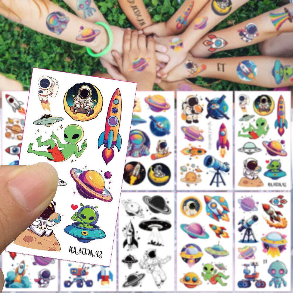 

10Pcs/set Cartoon Space Rocket Temporary Tattoo Stickers Astronaut Fake Tattoos Stickers Waterproof Funny For Party Gift