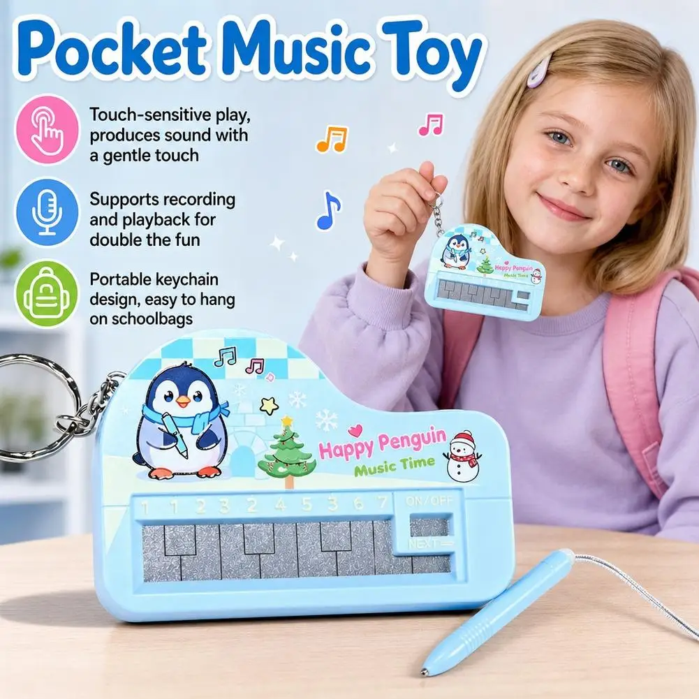 Mini Electronic Piano Keychain Touch Sensitive Record Playback Portable Bag Charm Fun Decompression Musical Instrument Toy Gift