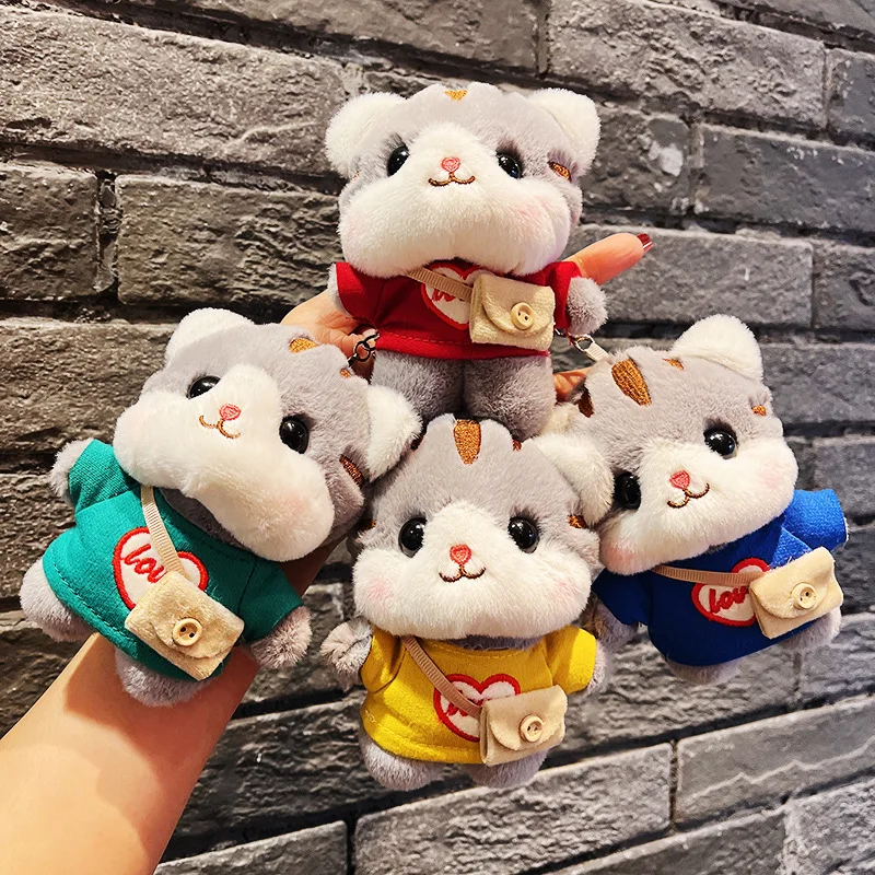 15cm Cartoon Cute Satchel Sweatshirt Cat Plush Toys Soft Stuffed Animals Keychain Pendant Doll Kids Bag Charm Kawaii Plush Toy