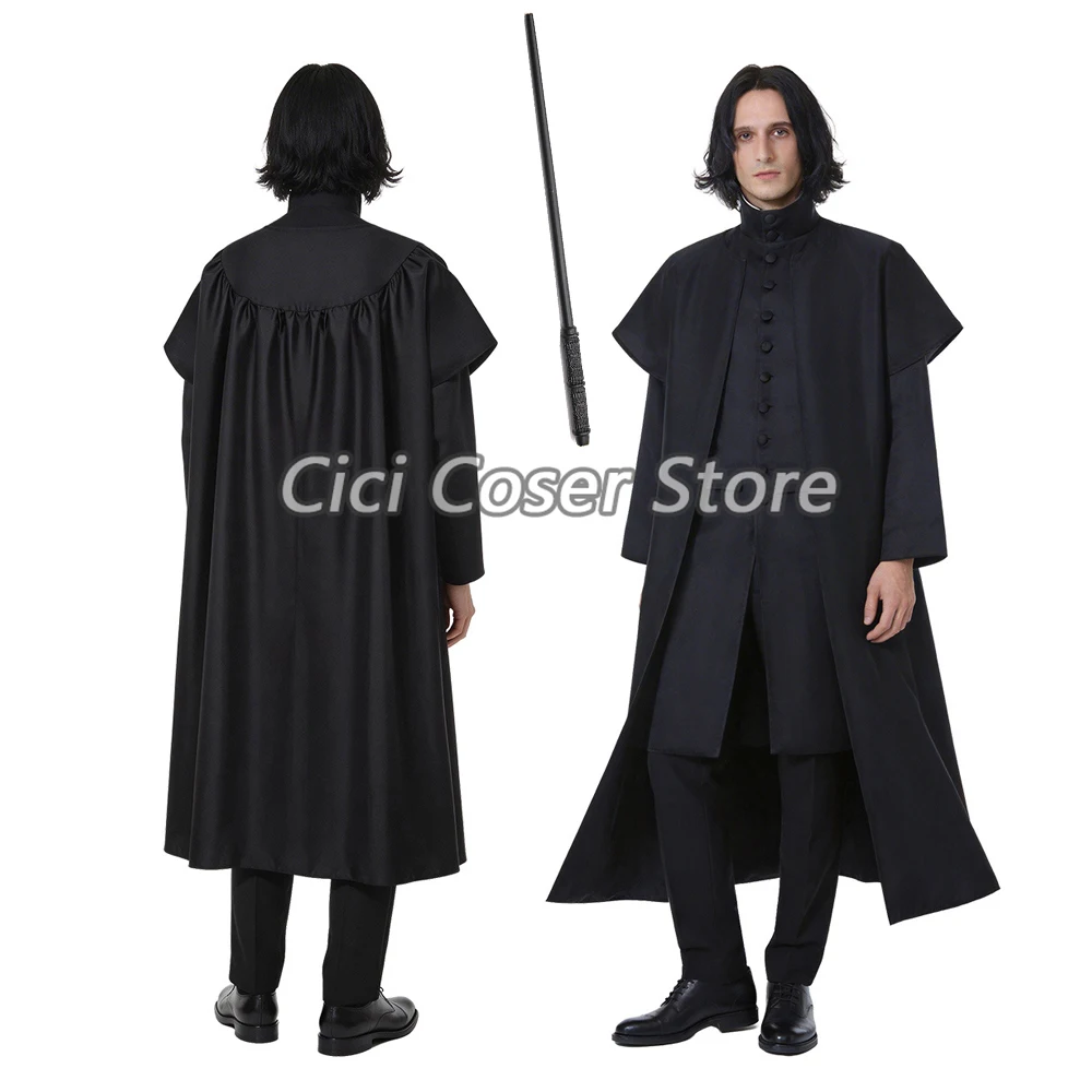 

Movie Professor Severus Snape Cosplay Costume Hogwartes School Black Cloak Robe For Men Halloween Carnival Party Uniform Suits