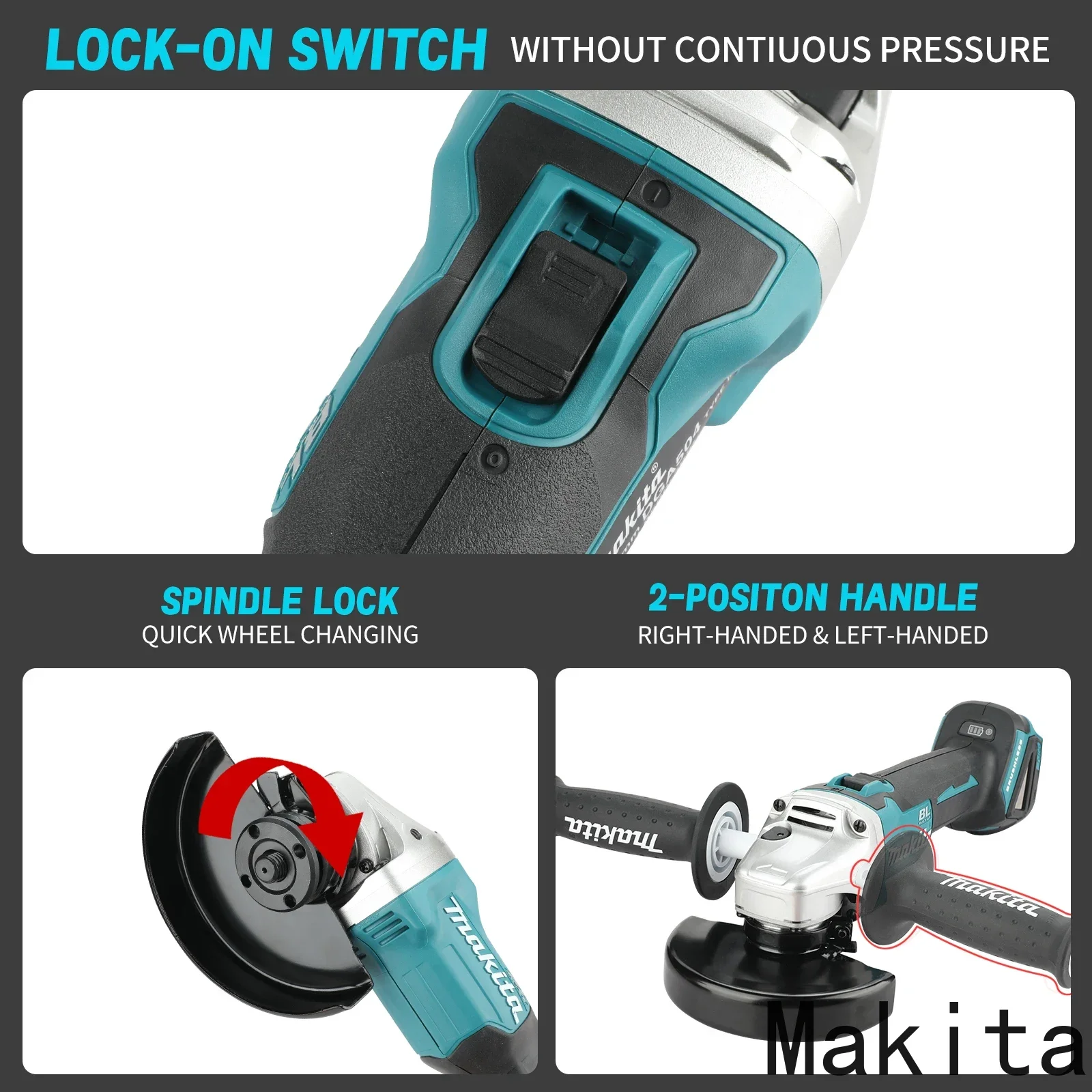 Makita DGA504 18V 6.0Ah 125mm Angle Grinder Lithium Battery Brushless High Power Industrial Grade Angle Grinder Cutting, Polishi