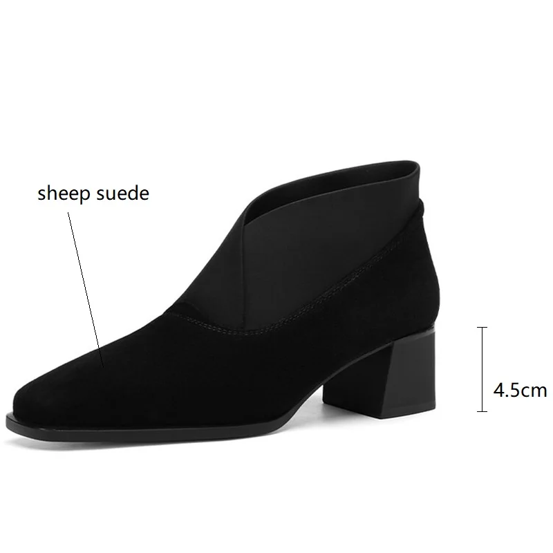 Hot New Spring Sheep Suede Women Shoes Square Toe Women Pumps Shoes for Women Chunky Heels Deep Mouth Loafers Zapatos Mujer