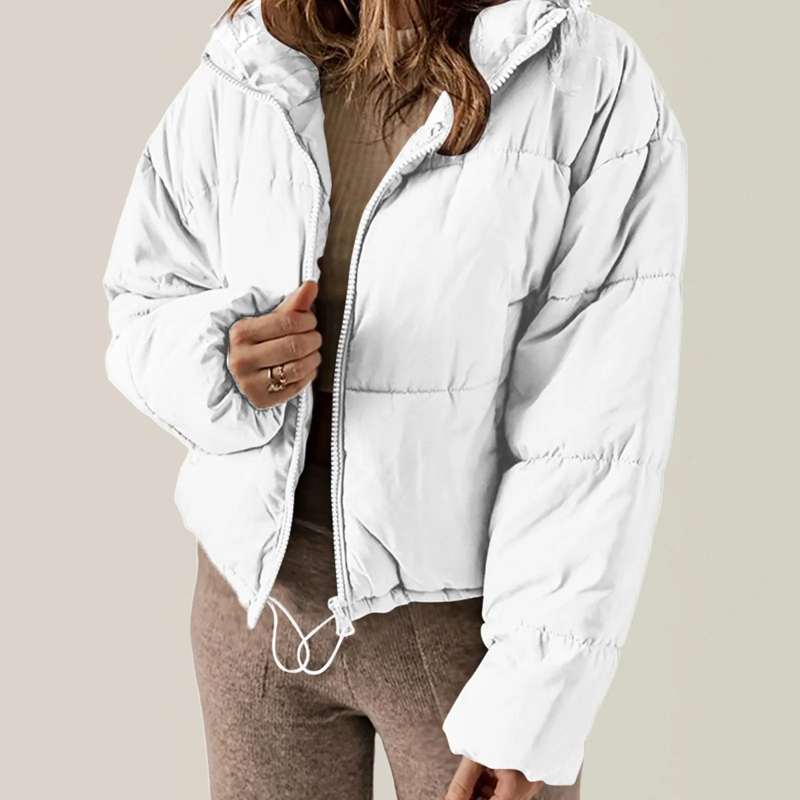 Winter New Style Thickened All-match Warm Cotton-padded Jacket Women 2024 European and American Casual Solid Color Collar Jacket