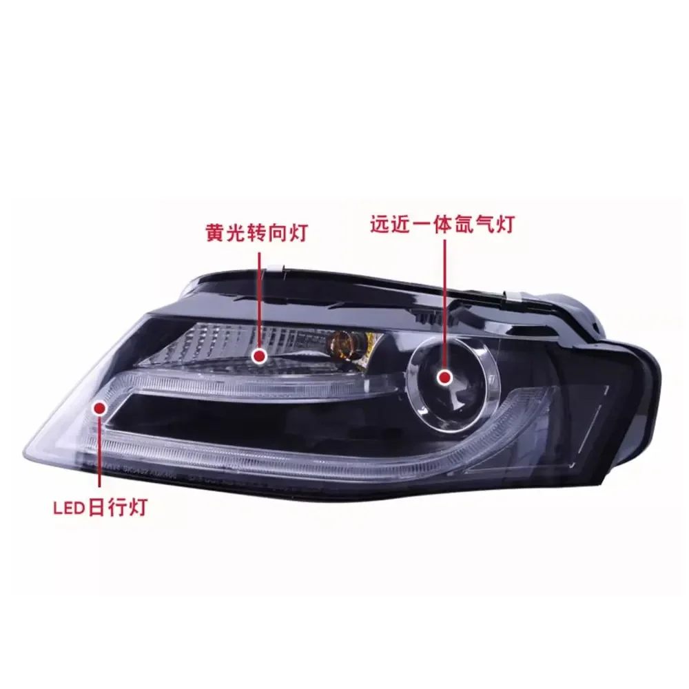 

Автомобильные фары для Audi A4L B8 2009-2012, новый стиль, полностью светодиодные DRL, динамические сигнальные фары, биксеноновые фары, аккумулятор