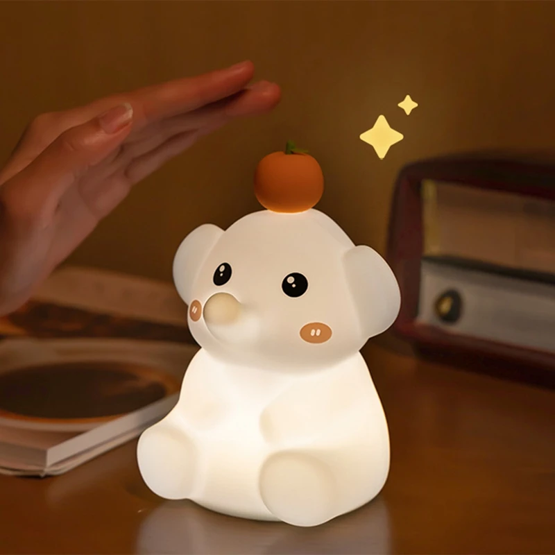 AB09-Cute Elephant Lamp, Silicone Night Light With 30 Minutes Timer, Rechargeable Bedside Lamp With Touch Control