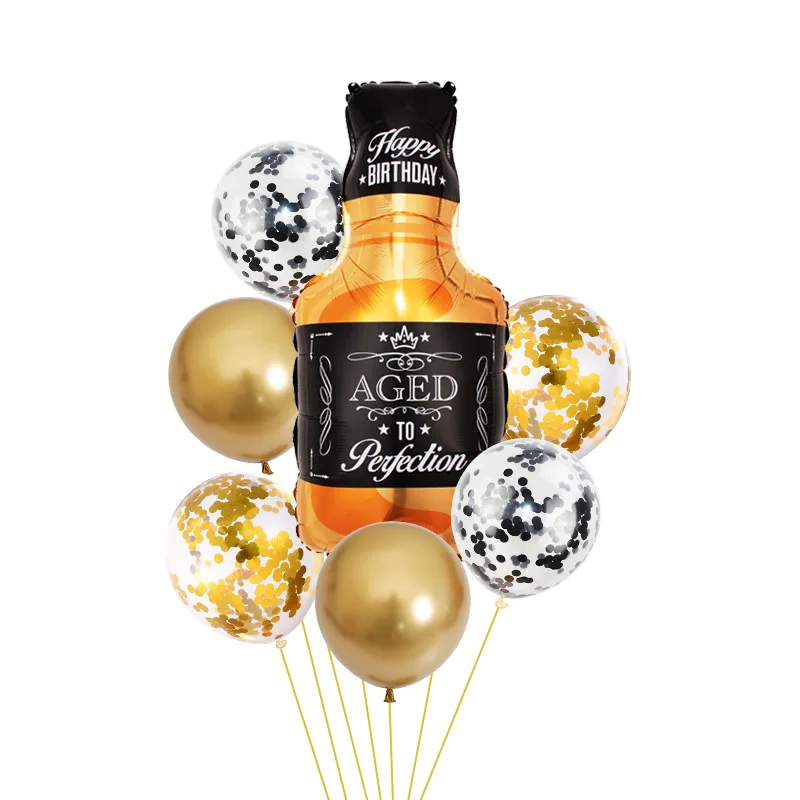 New Champagne Bottle Balloon Set Birthday Party Decoration Layout Beer Glass 7-piece Aluminum Balloon