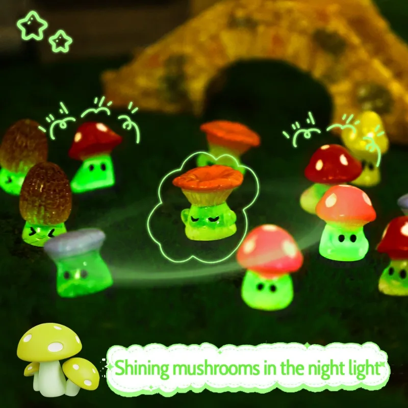 50/10PCS Mini Fluorescent Mushroom Luminous Garden Resin Figurines Decor Miniature Moss Microlandscape Landscape Crafts Decor