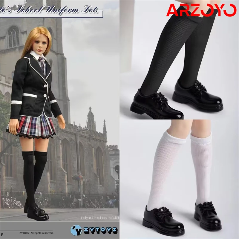 ZYTOYS ZY1030 ZY1039 1/6 Scale Female Sweet Academic Black Leather Shoes Solid Mid Length Socks 12\'\' Action Figure Body Model