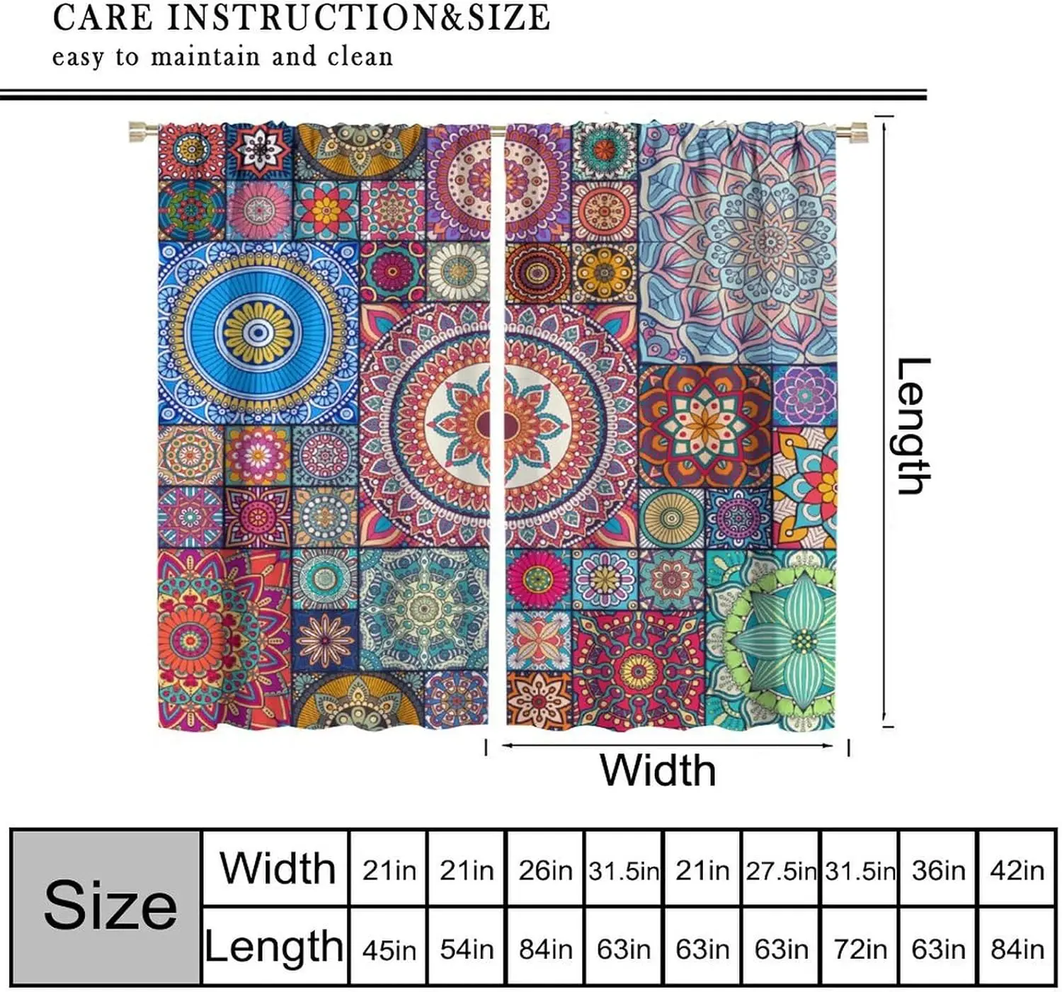 Bohemian Curtain Colorful Vintage Floral Mandala Flower Aztec Boho Window Home Decorative for Home Kitchen Restaurant Decoration