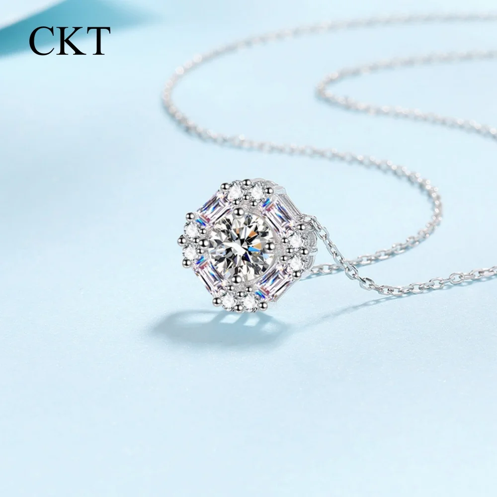 CKT Square 1.62CT Moissanite Diamond Pendant Collarbone Chain Platinum Pt950 Necklace for Women Fine Jewelry Birthday Gift