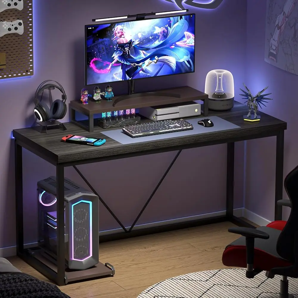 Home Office Desk, Industrial Vintage Computer Desk, Rustic Wood And Metal Study Writing Table, Simple Work Gaming Pc Desks For