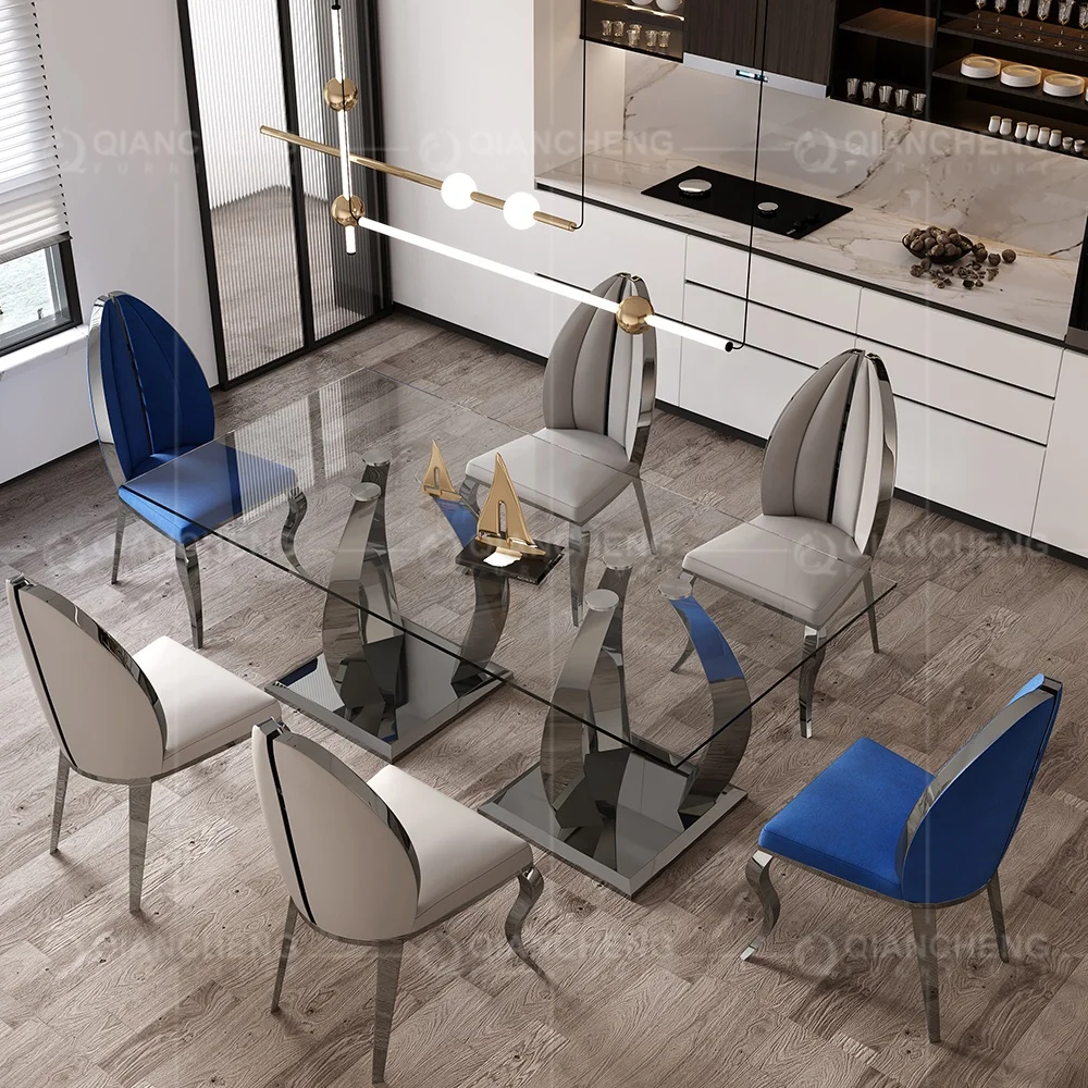 Dining Room Furniture Tempered Glass Dining Table Customized Stainless Steel Dining Table Feet