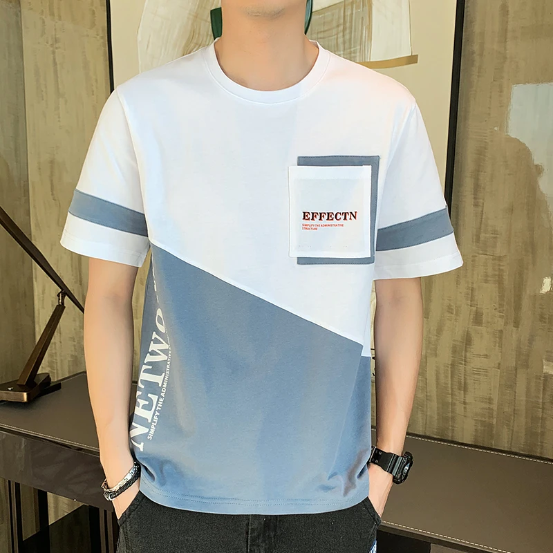 男性用ラウンドネック韓国スタイルTシャツ,各種シャツ,時計,耐久性のある色,ファッショナブルな夏服