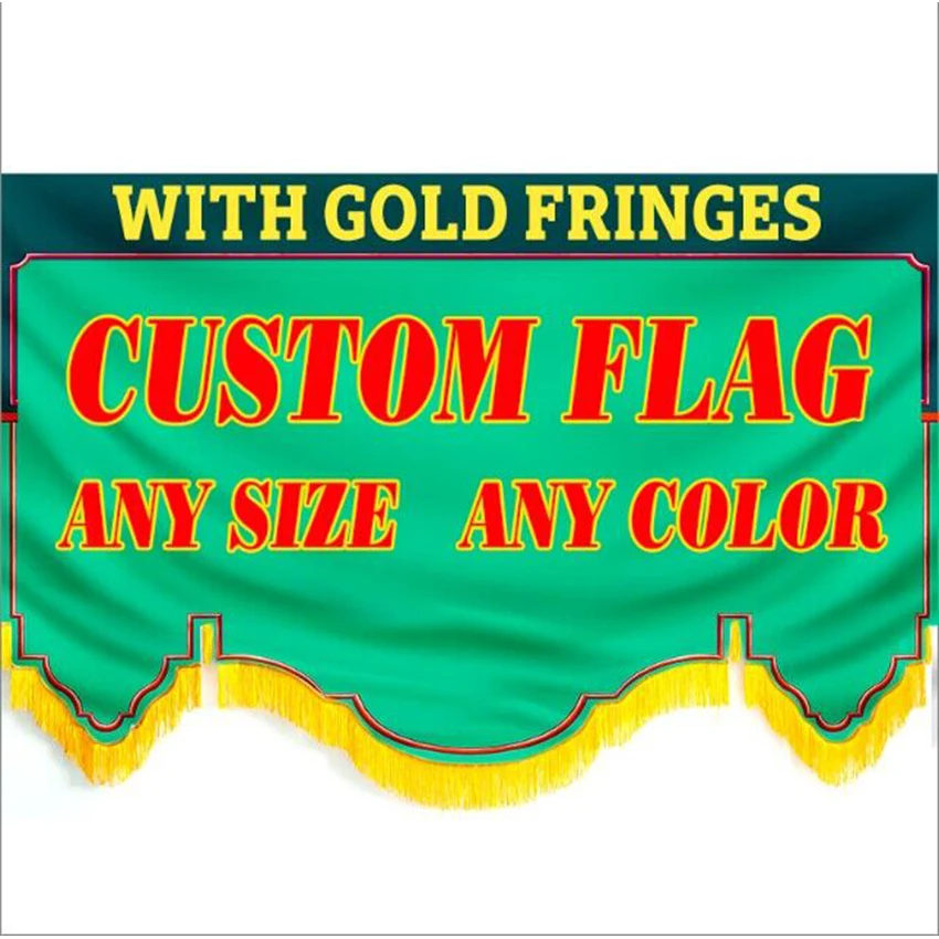 Custom Flag with Gold Fringes Tassels Durable Polyester Single Side Printing Flags for Room Decorative