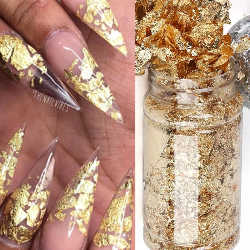 1 Pudełko Glitter Nail Art Foil Paper Makeup Jewelry Irregular Shiny Foil Leaf Gold Flakes Nails DIY Stickers Manicure Decorations