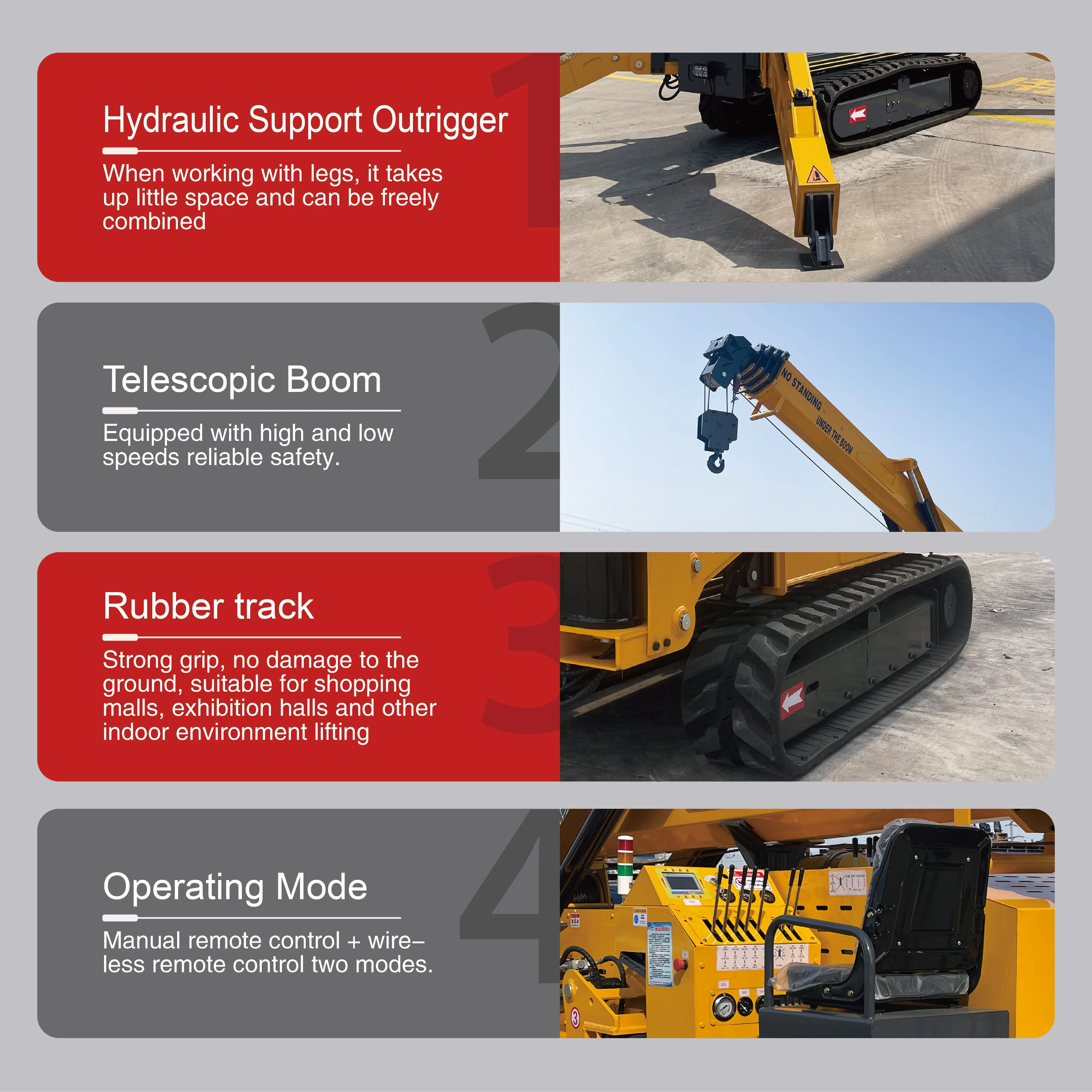 شديدة التحمل تلسكوبي بوم صغيرة متنقلة رفع الزاحف العنكبوت رفع رافعة العنكبوت الهيدروليكية #6