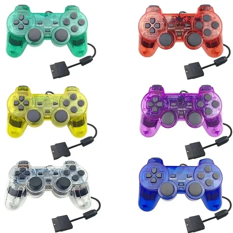 Transparent Color Wired Controller for PS2 Gamepad for PS2 Handle Double Vibration Joystick Gamepad