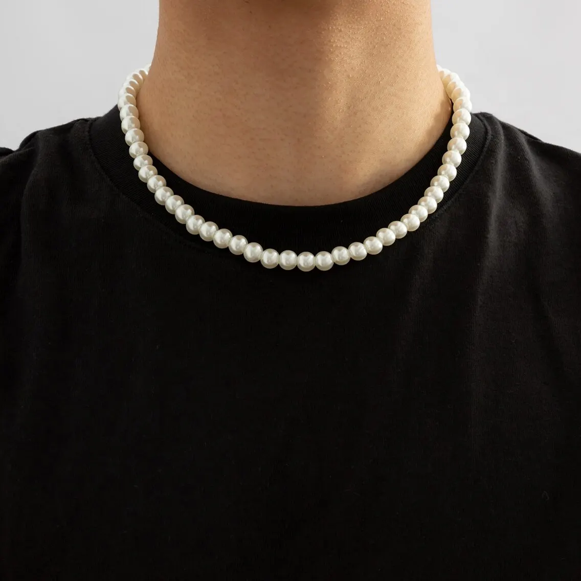 Simple Imitation-Pearl Beaded Short Choker Necklace for Men Trendy White Beaded Chains on Neck Accessories 2023 Fashion Jewelry