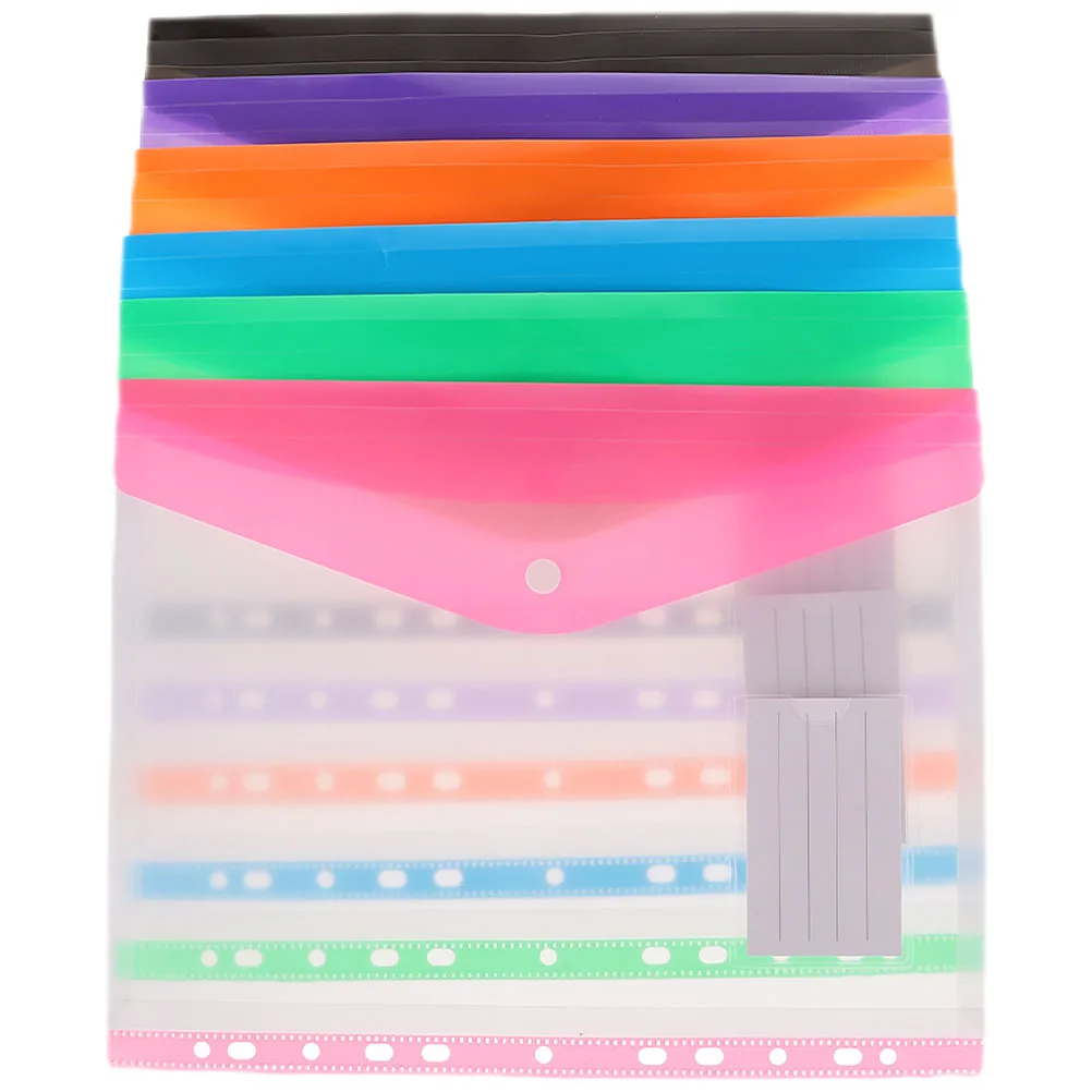 

6pcs File Bags Clear Document Pouches 11 Hole File Holders Punch Folders Snap Binder Pockets Office Storage Supplies