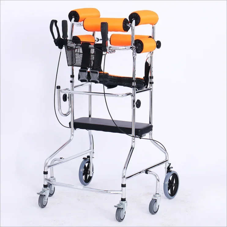 FOR Hemiplegia Walker Stand Frame with Seat Wheel Rehabilitation Device Folding Height Adjustable Lower Limb Disabled