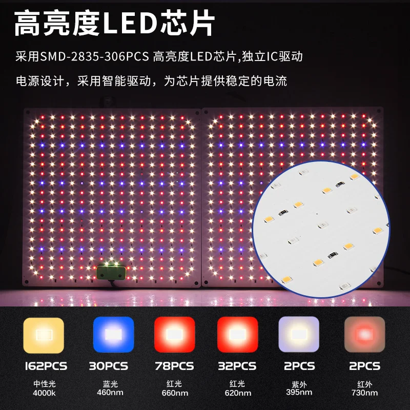 Dimmable Full Spectrum LED Grow Light Quantum Tech Light 60W120W Lamp For Plant With VEG/BLOOM Mode