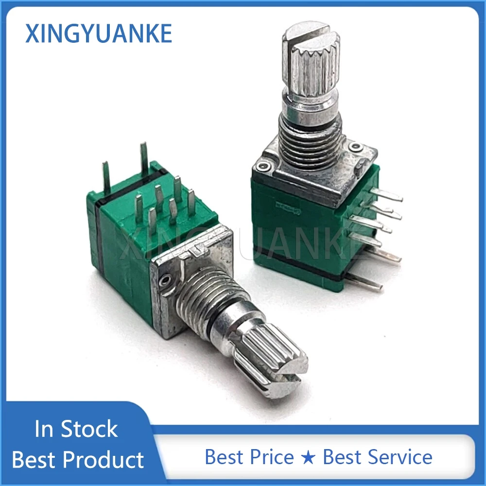 3PCS RK097 Type Double 8Pin With Push Switch B10K B20K B50K B100K Volume Audio Adjustable Potentiometer Flower Shaft Length 15MM