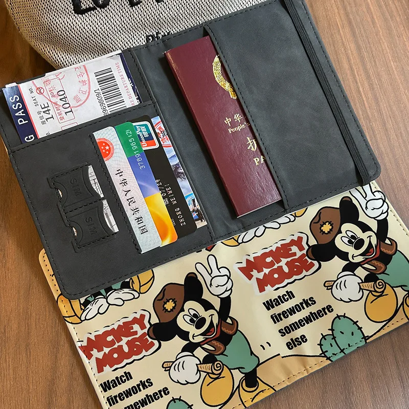 Disney Mickey Mouse Passport Cover and Card Wallet Multi functional Document Holder for Overseas Travel International Students