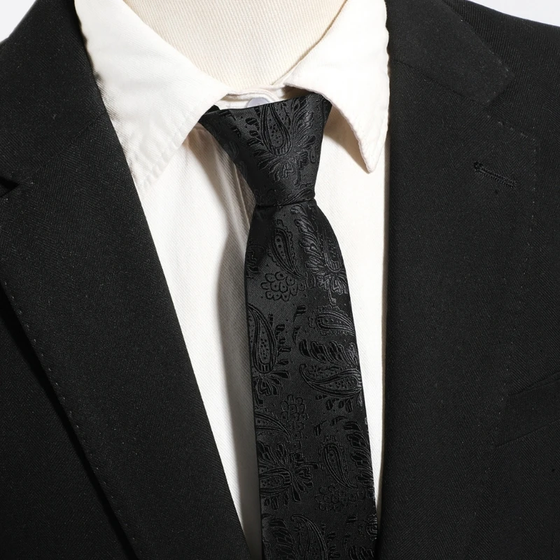 Unisex PreKnotted Neck Tie with Integrated Neck Loop, Black Polyester Tie for Weddings and Business Event Wear