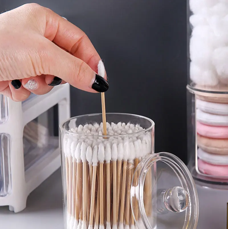 Acryl Lagerung Box Baumwolle Tupfer Lagerung Box Badezimmer Glas Make-Up Schmuck Leere Behälter Mit Transparent Deckel Glas Hause Lagerung – Detail 7