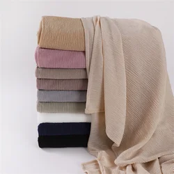 New Women's Soft Solid Color Elastic Breathable Wrinkled Jersey Headband Scarf Muslim Ramadan Hijab Wrap Hijabs