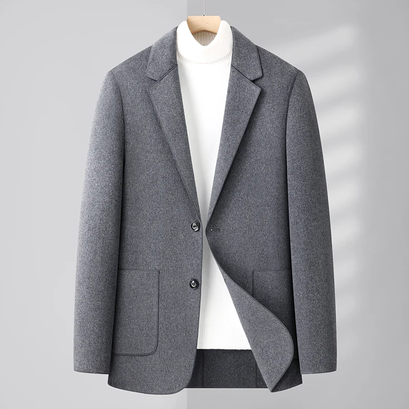 

British Style Men Classical Sheep Wool Blazers Black Gray Camel Cashmere Jacket Suit Male Smart Casual Outfits Winter Autumn New