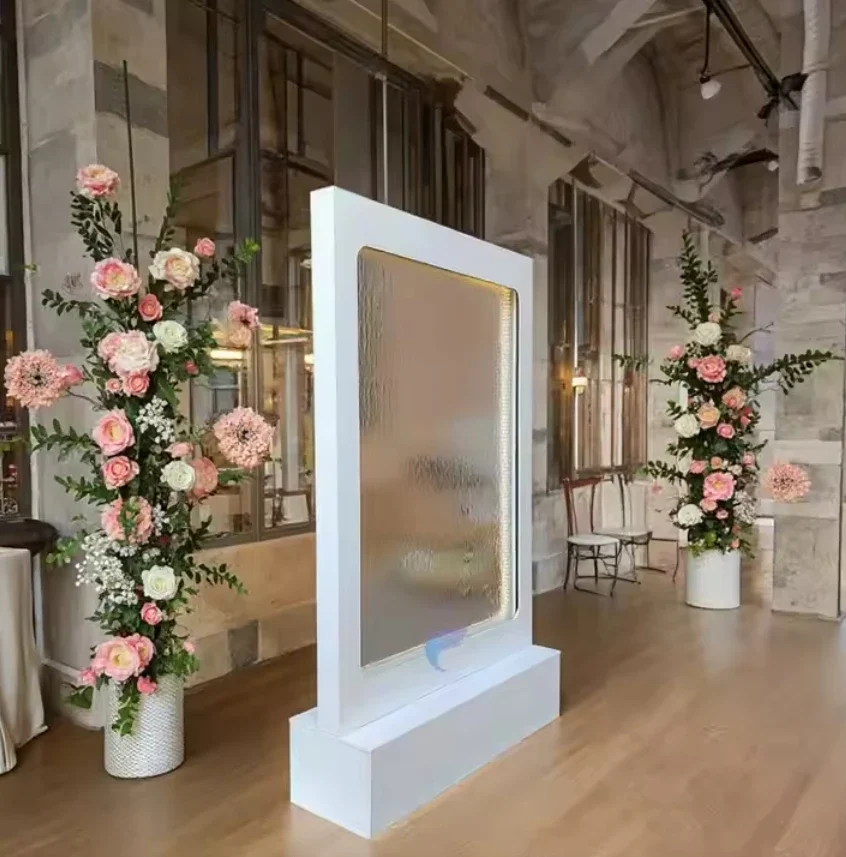 Factory directly sale mirror glass waterfall with warm white led light partition for wedding partition 3