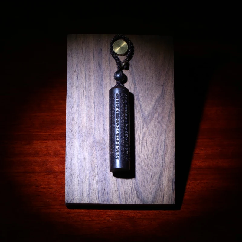 Hand-made original Tibetan Ebony keychain six-word truth carving hand-made vintage wooden keychain