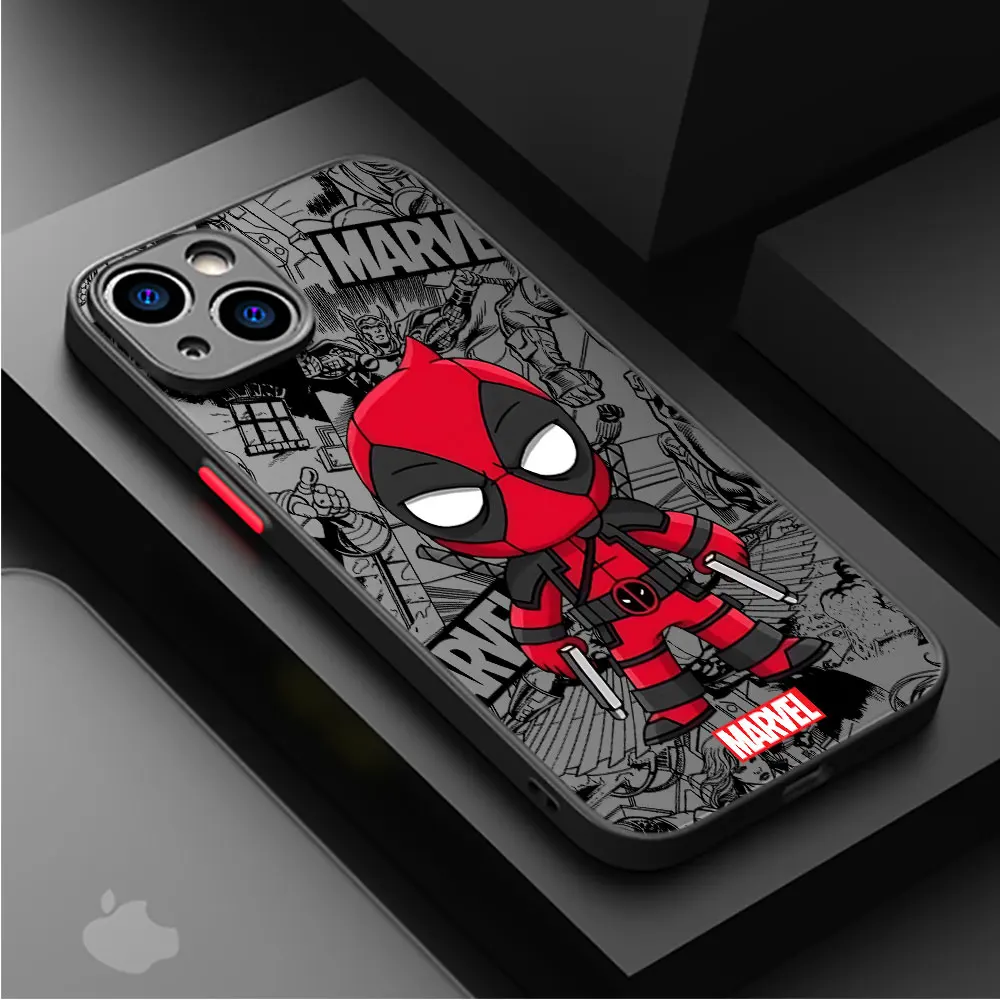 Marvel Deadpool Wolverine Cute Case for iPhone 14 Pro 13 Mini XR 11 Pro 12 XS Max 7 8 Plus SE 15ProMax Luxury Matte Cover