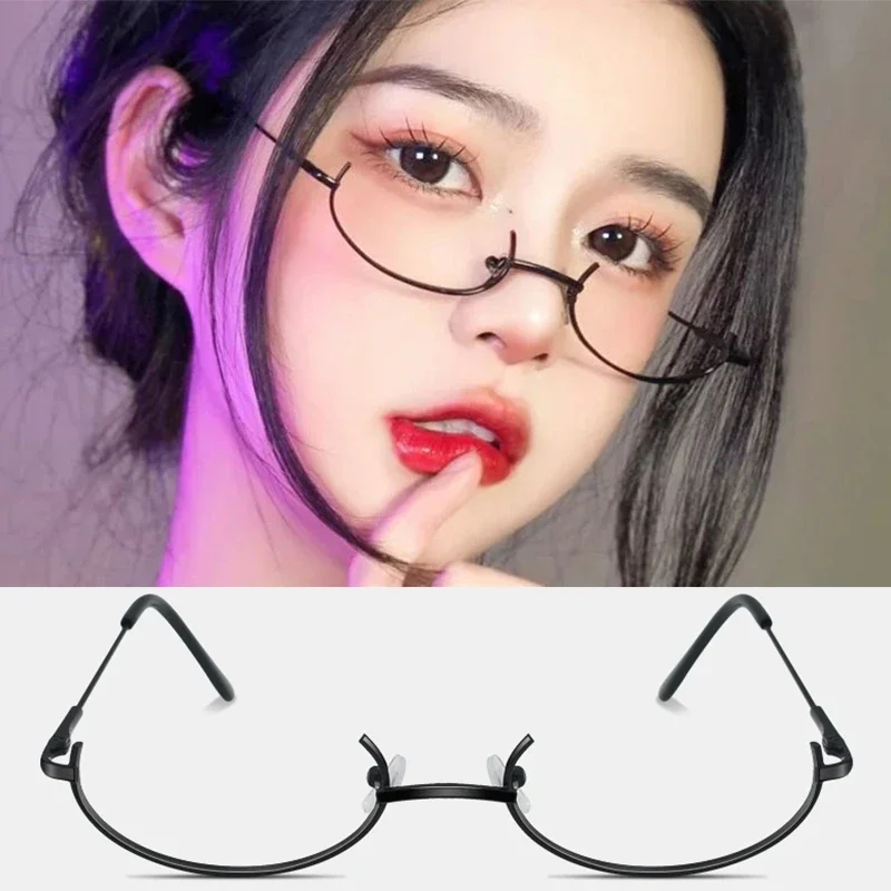 Harajuku Half Frames Glasses Frame Unisex Vintage Oval No Lens Optical Spectacles Cosplay Photography Metal Party Eyewear