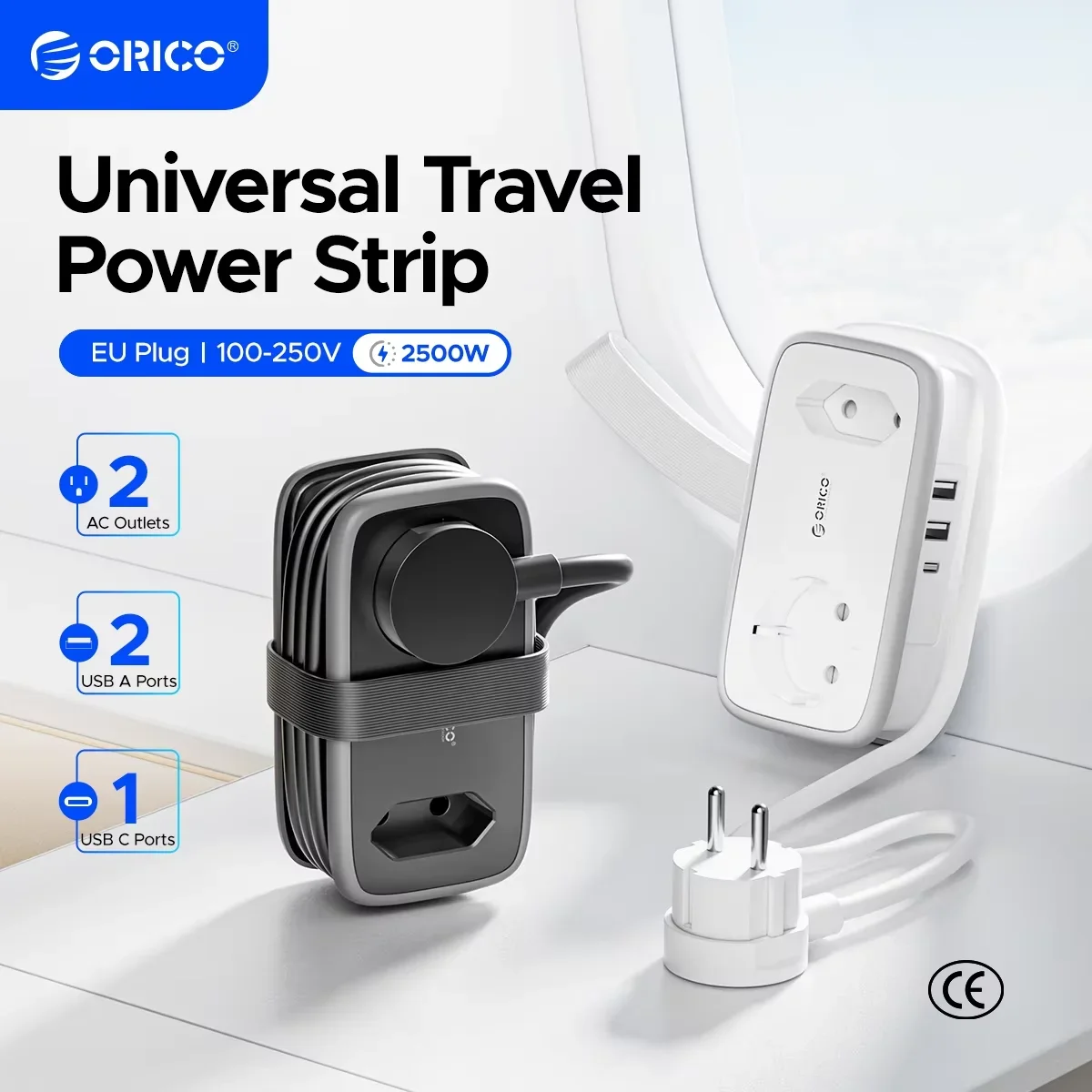 ORICO 5-In-1 Smart Charging Sockets 2AC 3USB Port Outlets 1.1M Extension Cable EU Plug Travel Power Strip Usb Electrical Socket