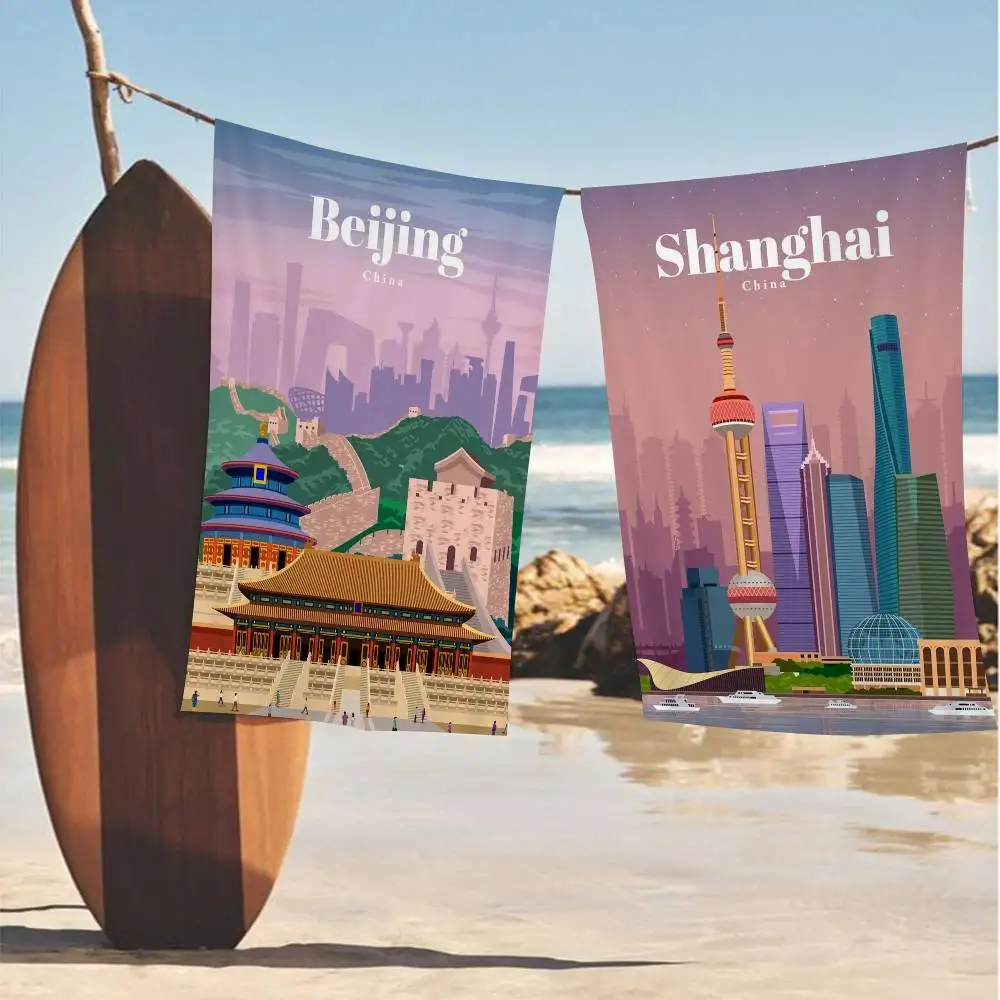 World Famous Tourist Cities Microfiber Beach Towel Absorbent Quick dry Soft Yoga Swimming Resort Mountain Climbing Towel