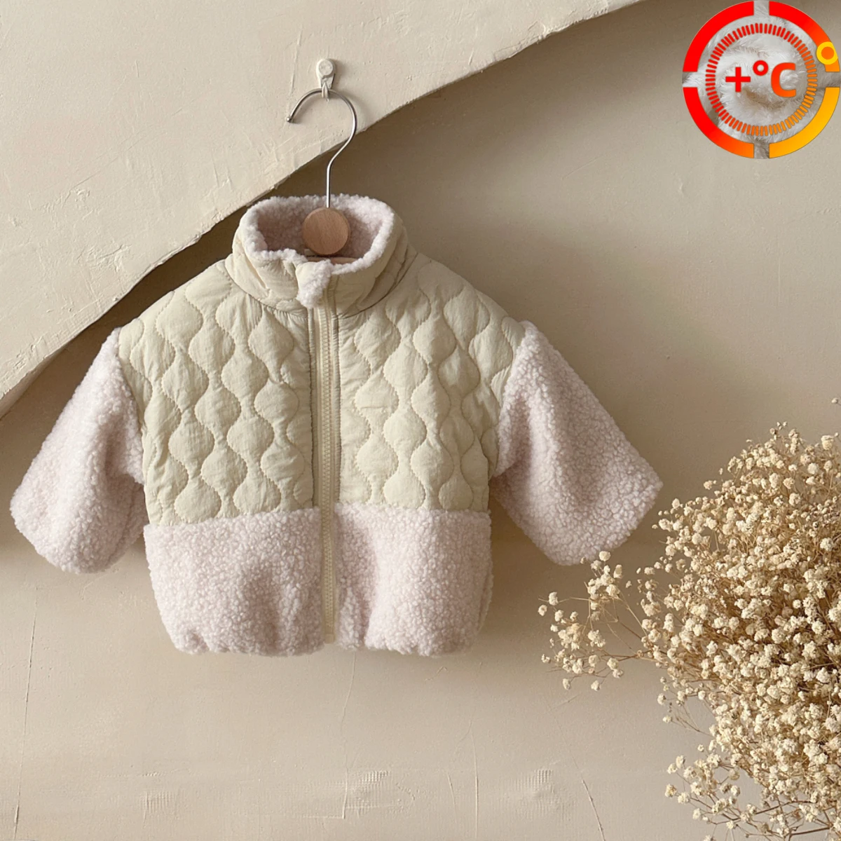 

Newborn Baby Girls Lamb Fleece Color Blocked Warm Jacket Turtleneck Coat Winter Casual Cotton Toddler Kids Clothing