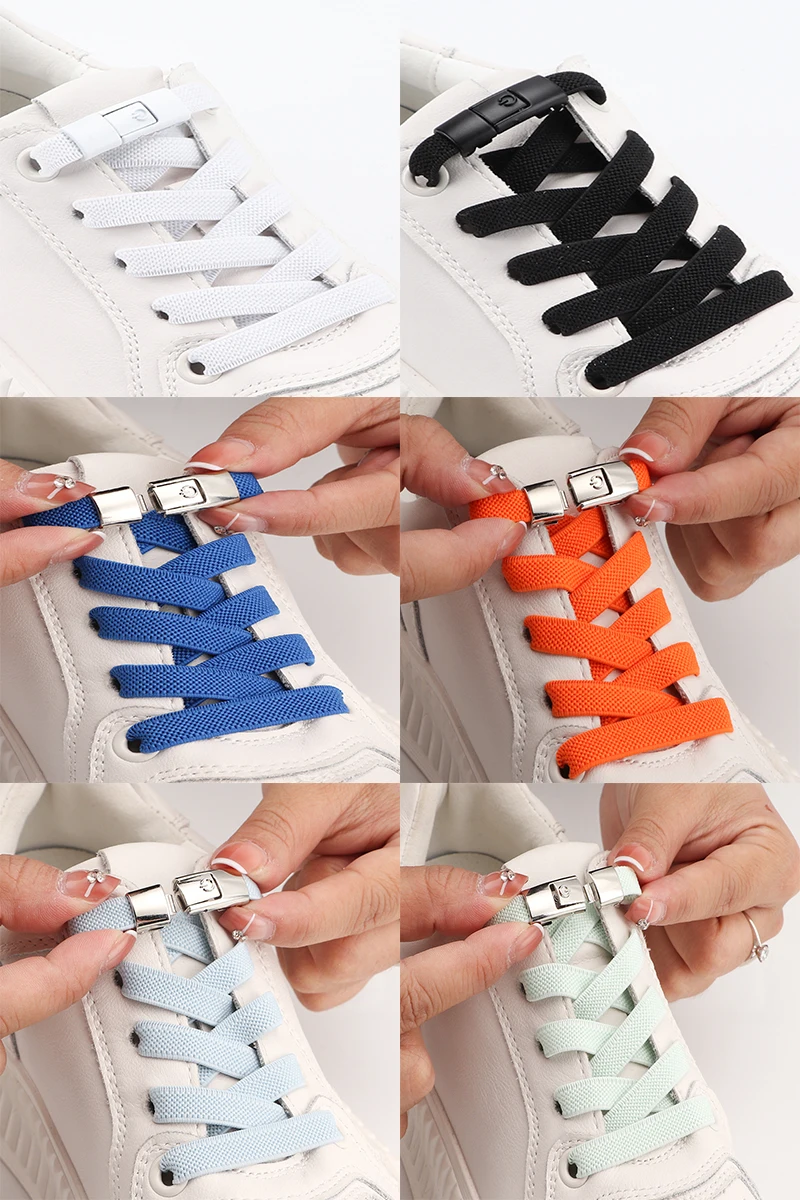 Schuhbänder ohne Schnürsenkel, mit Druckverschluss, elastische Schnürsenkel, für Sneaker, Kinder und Erwachsene, 8 mm breite, flache Schnürsenkel für Schuhe. – Detail 1