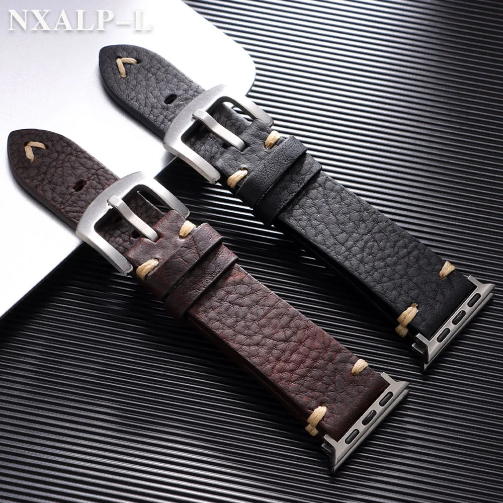 Vintage Cowhide Watch Band for Apple Watch Band Ultra2 49mm 44mm 45mm Replace Wrist Strap for Iwatch 9 8 7 6 5 SE 40mm 41mm 38mm