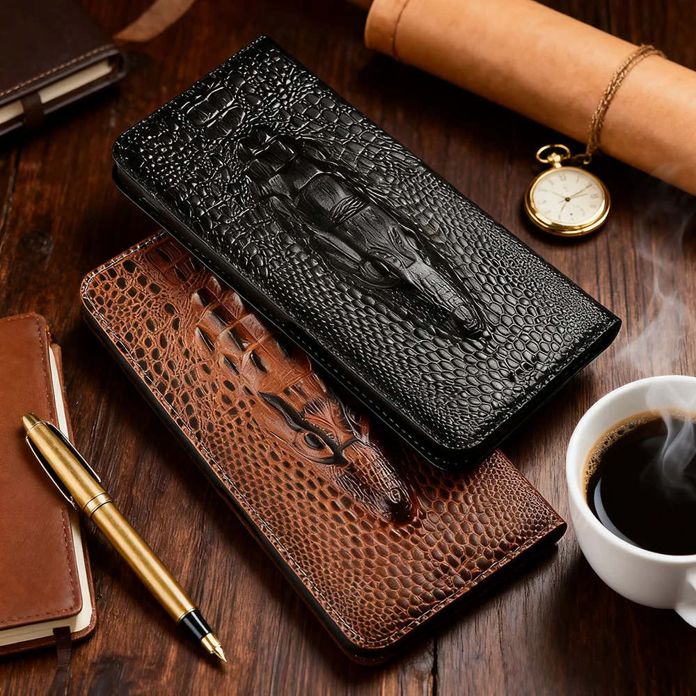 

Для Samsung Galaxy A55 A35 A25 A15 A05 A05S A06 A16 A26 A36 A56 5G чехол-книжка из натуральной кожи с головой крокодила, магнитные чехлы для телефонов