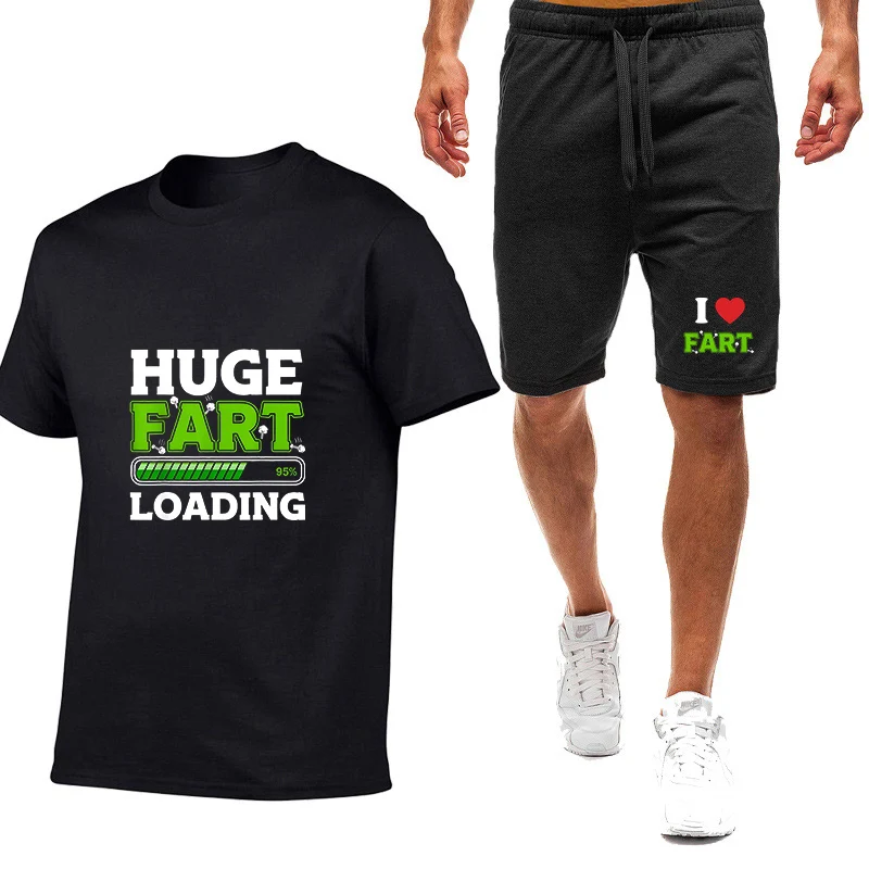 

2026 Huge Fart Loading Printing Men's New Harajuku Nine Color Short Sleeved Suit Summer T-Shirt Casual Shorts 2-piece Set